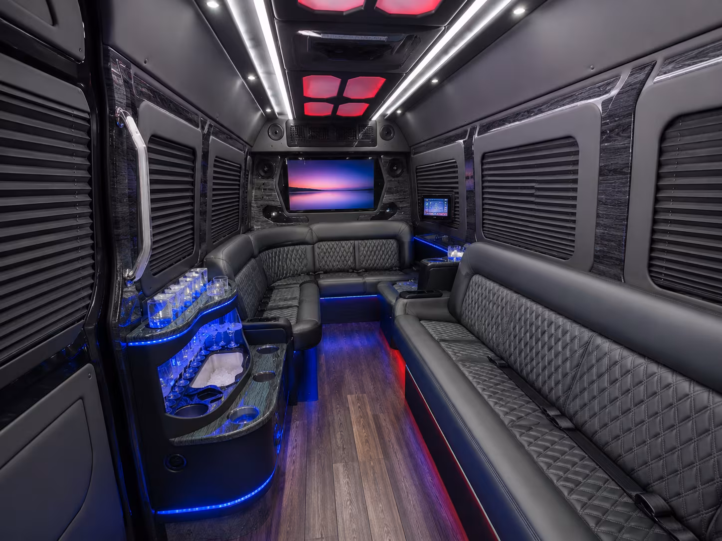 garland 40 passenger party bus inside